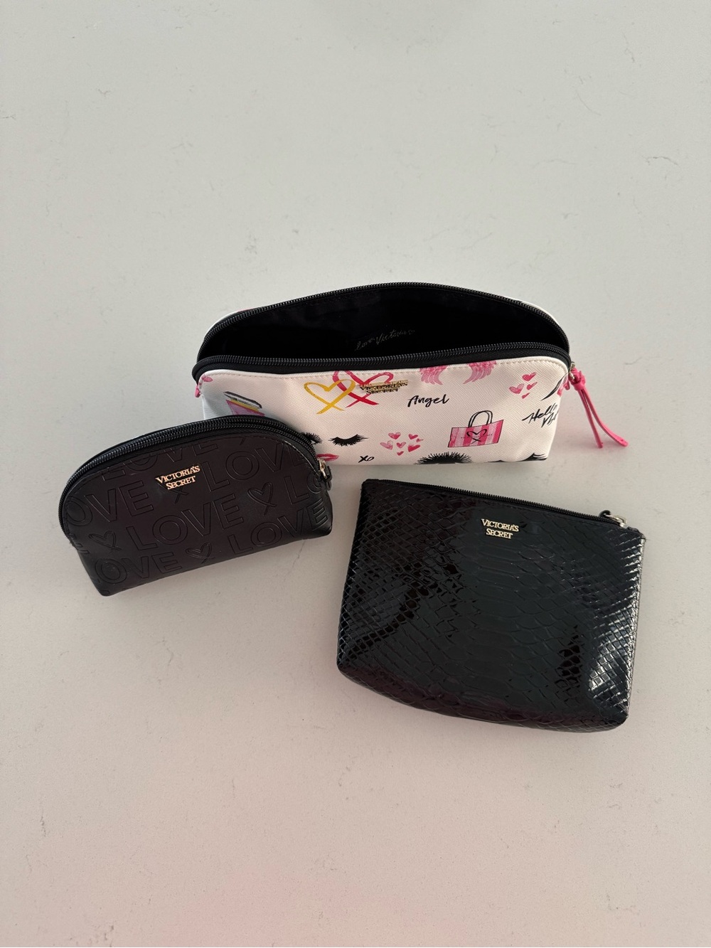 Victoria’s Secret Cosmetic Bag Set (3) Makeup Travel Cases Black & White
